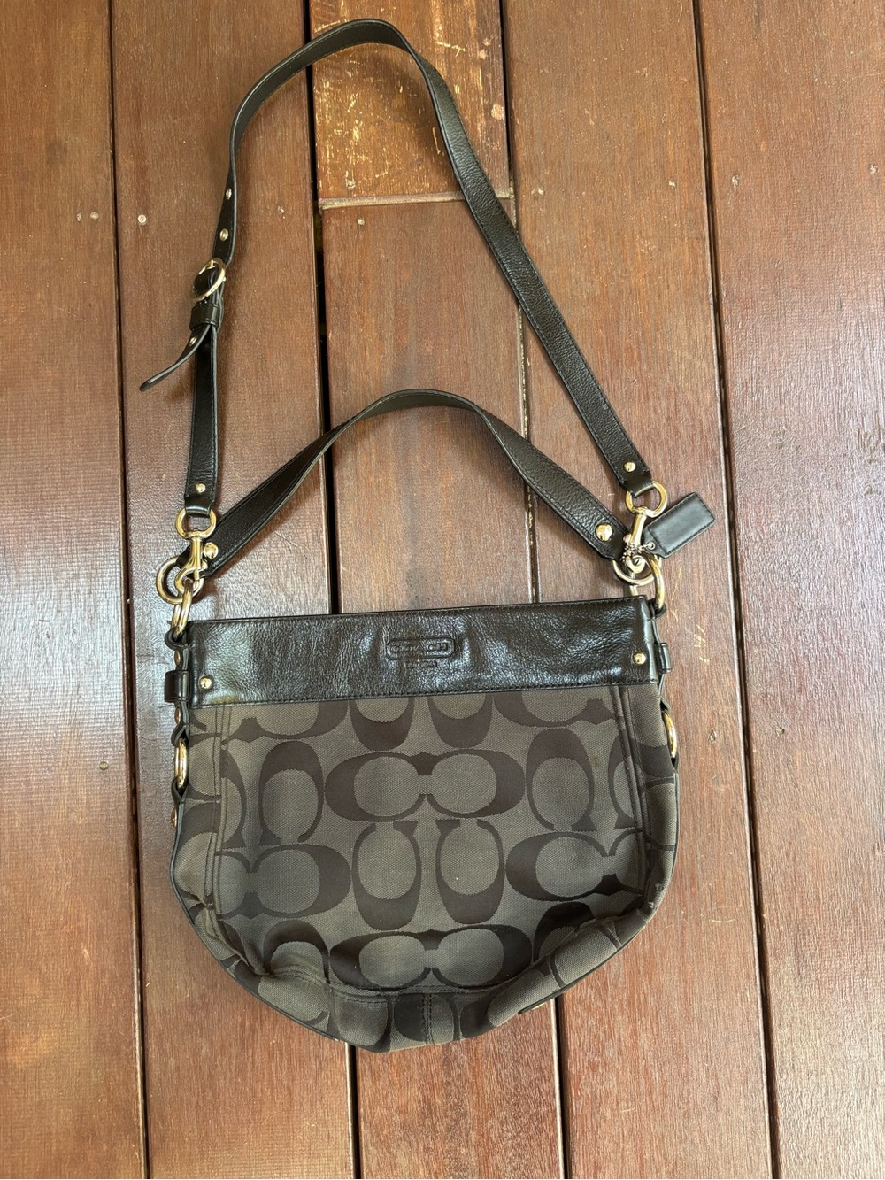 COACH Zoe Signature Black/Gray Hobo Bag Jacquard ZIP Buckle Canvas & Leather - Picture 9 of 11